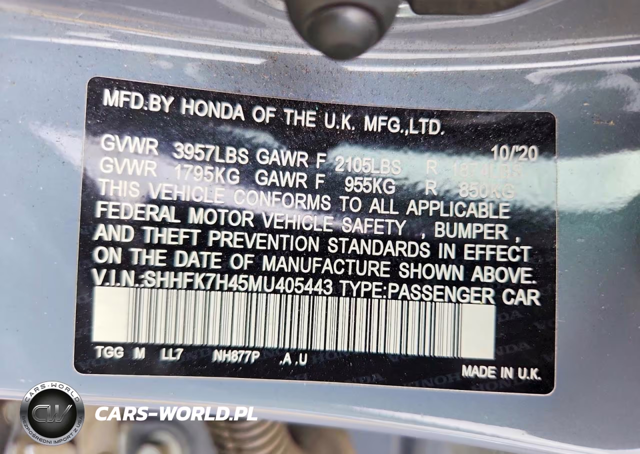 2021 Honda Civic Sport VIN:SHHFK7H45MU405443 - 12