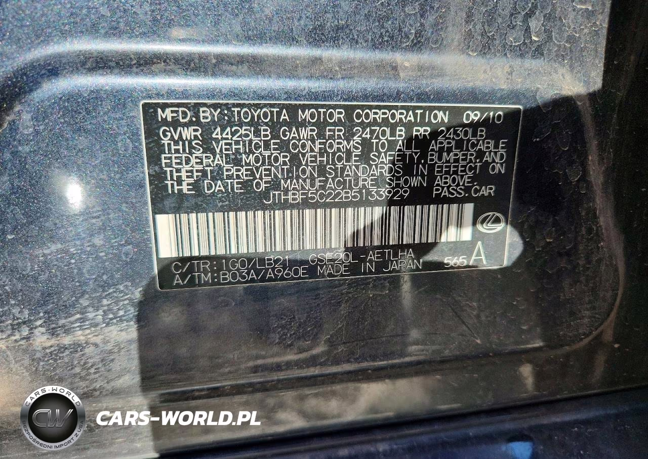 2011 Lexus Is 250 VIN:JTHBF5C22B5133929 - 12