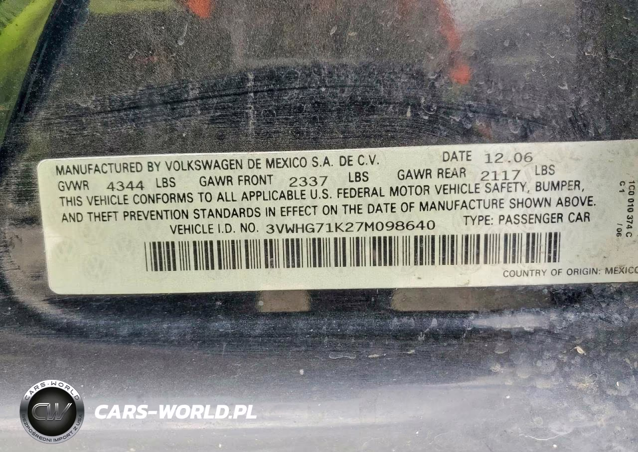 2007 Volkswagen Jetta 2.5 VIN:3VWHG71K27M098640 - 12