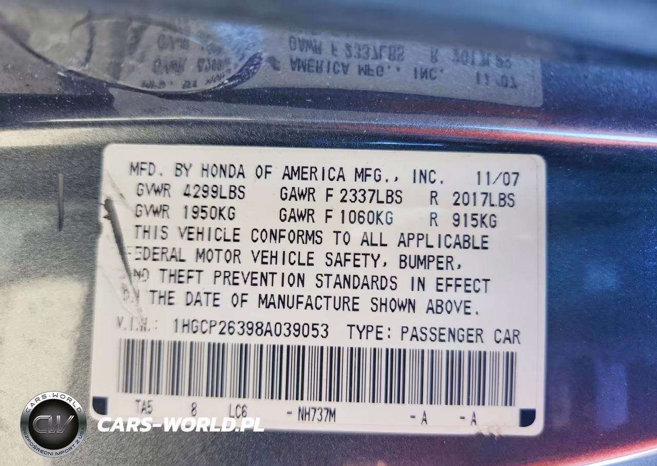 2008 Honda Accord Lx VIN:1HGCP26398A039053 - 12