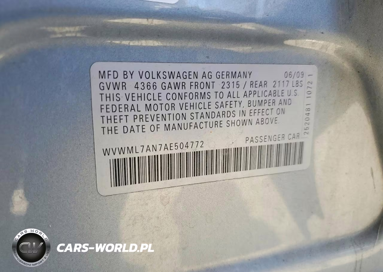 2010 Volkswagen Cc Sport VIN:WVWML7AN7AE504772 - 12