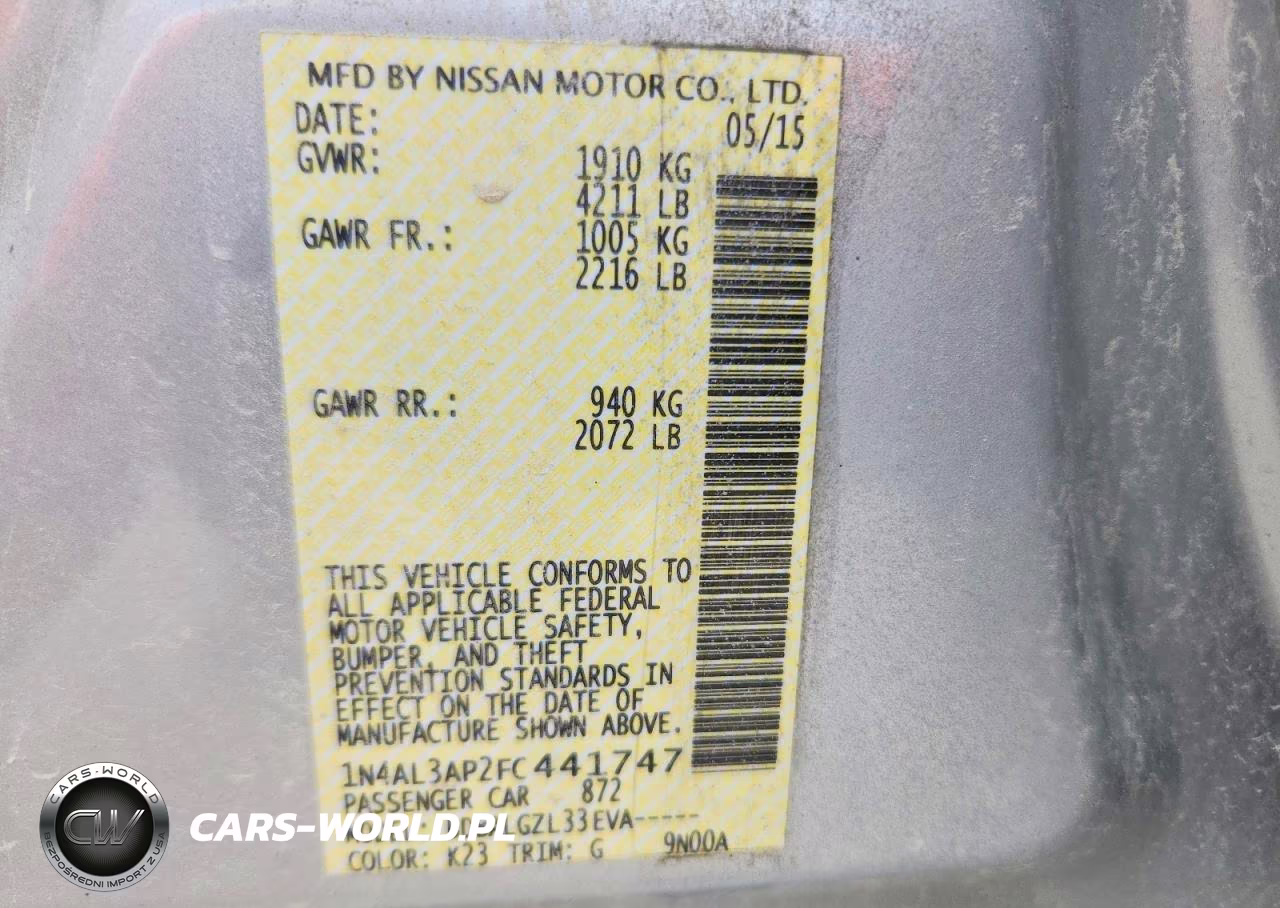 2015 Nissan Altima 2.5 S VIN:1N4AL3AP2FC441747 - 13