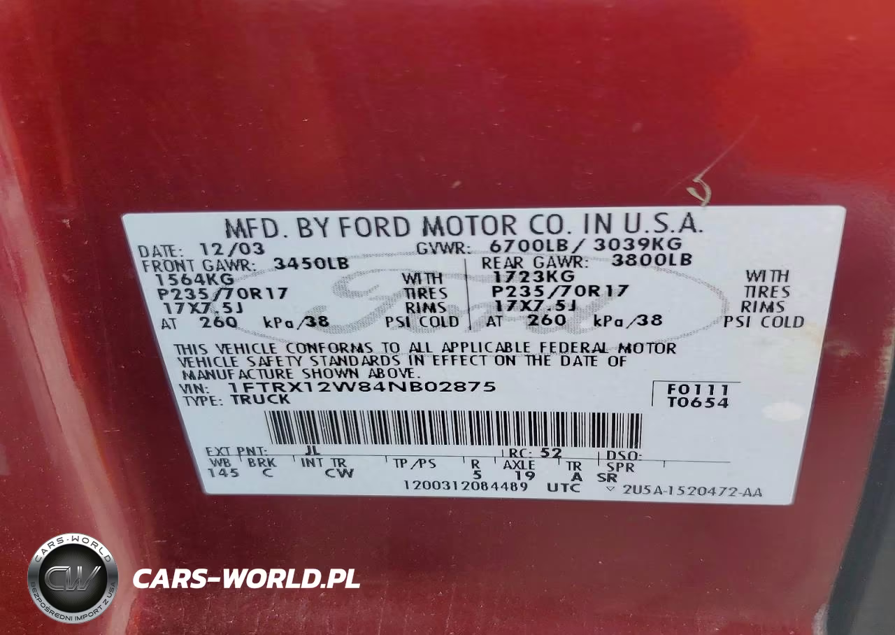 2004 Ford F150 VIN:1FTRX12W84NB02875 - 12