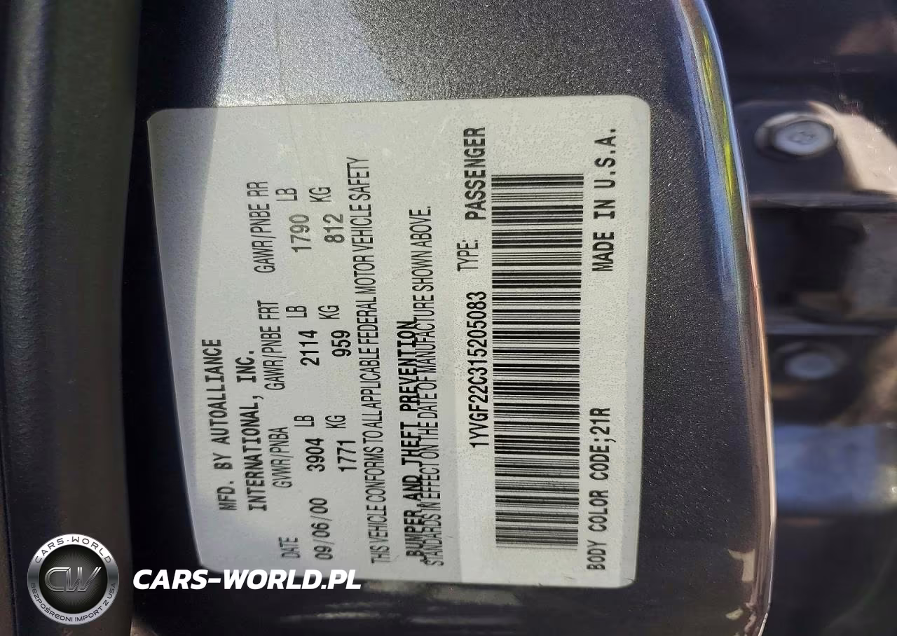 2001 Mazda 626 Es VIN:1YVGF22C315205083 - 12