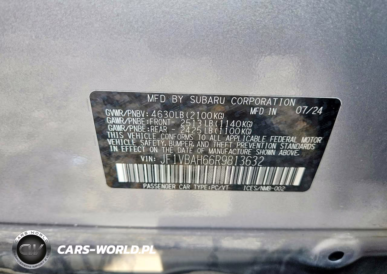 2024 Subaru Wrx Premium VIN:JF1VBAH66R9813632 - 13