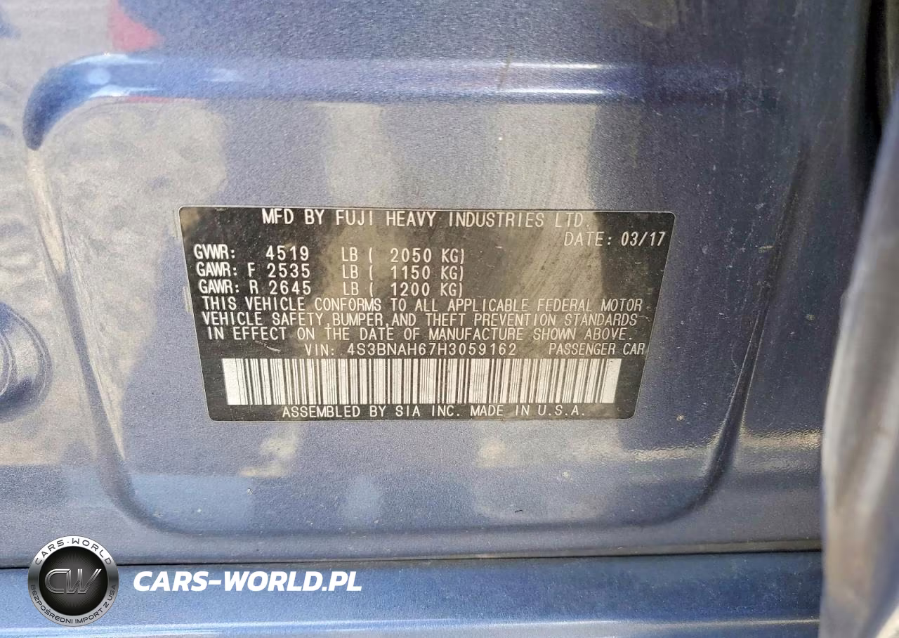 2017 Subaru Legacy 2.5I Premium VIN:4S3BNAH67H3059162 - 12