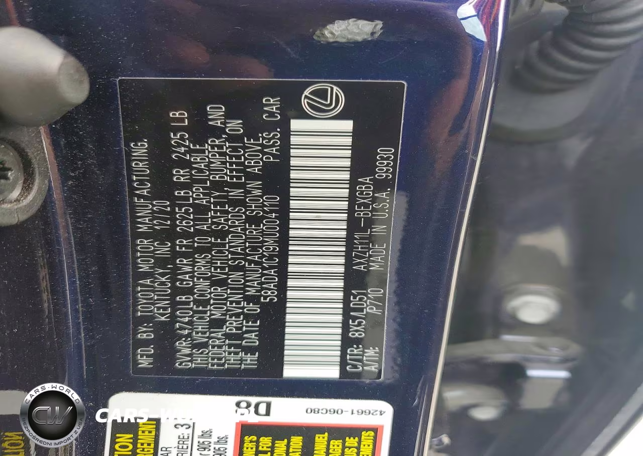 2021 Lexus Es 300H VIN:58ADA1C19MU004110 - 12