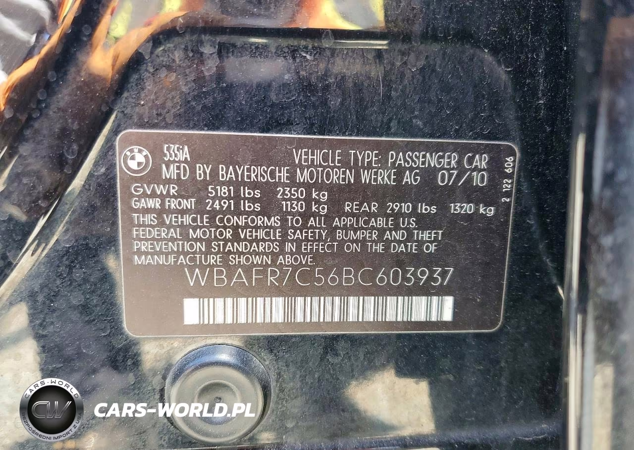 2011 BMW 535 I VIN:WBAFR7C56BC603937 - 12