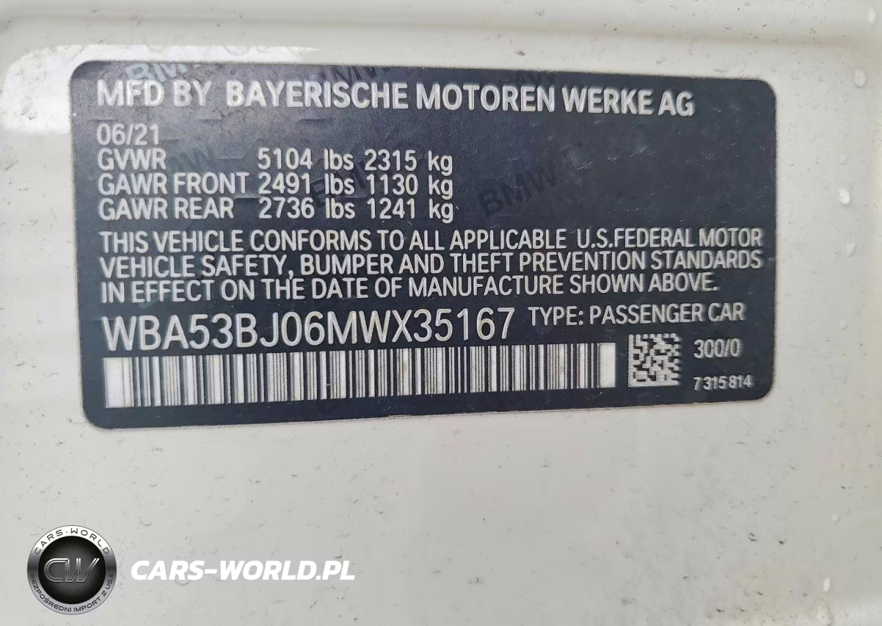2021 BMW 540 I VIN:WBA53BJ06MWX35167 - 12