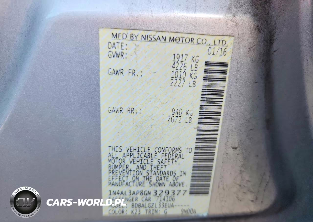 2016 Nissan Altima 2.5 S VIN:1N4AL3AP8GN329377 - 12