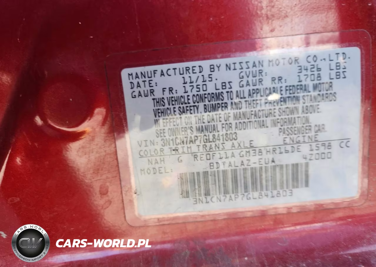 2016 Nissan Versa 1.6 S Plus VIN:3N1CN7AP7GL841803 - 12