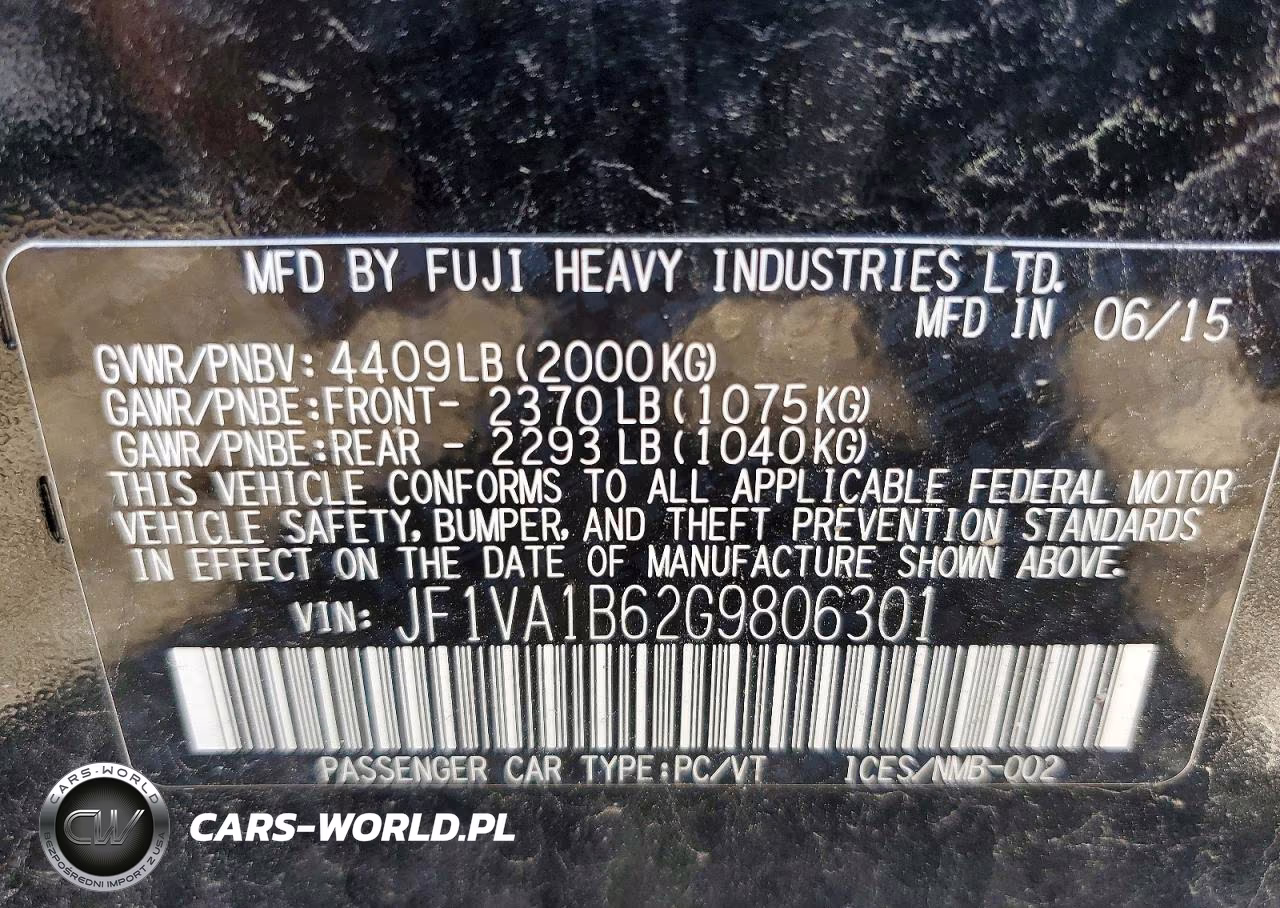 2016 Subaru Wrx VIN:JF1VA1B62G9806301 - 12