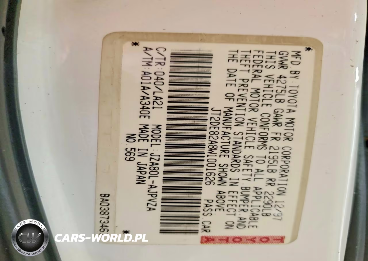 1998 Toyota Supra Turbo VIN:JT2DE82A8W1001626 - 12