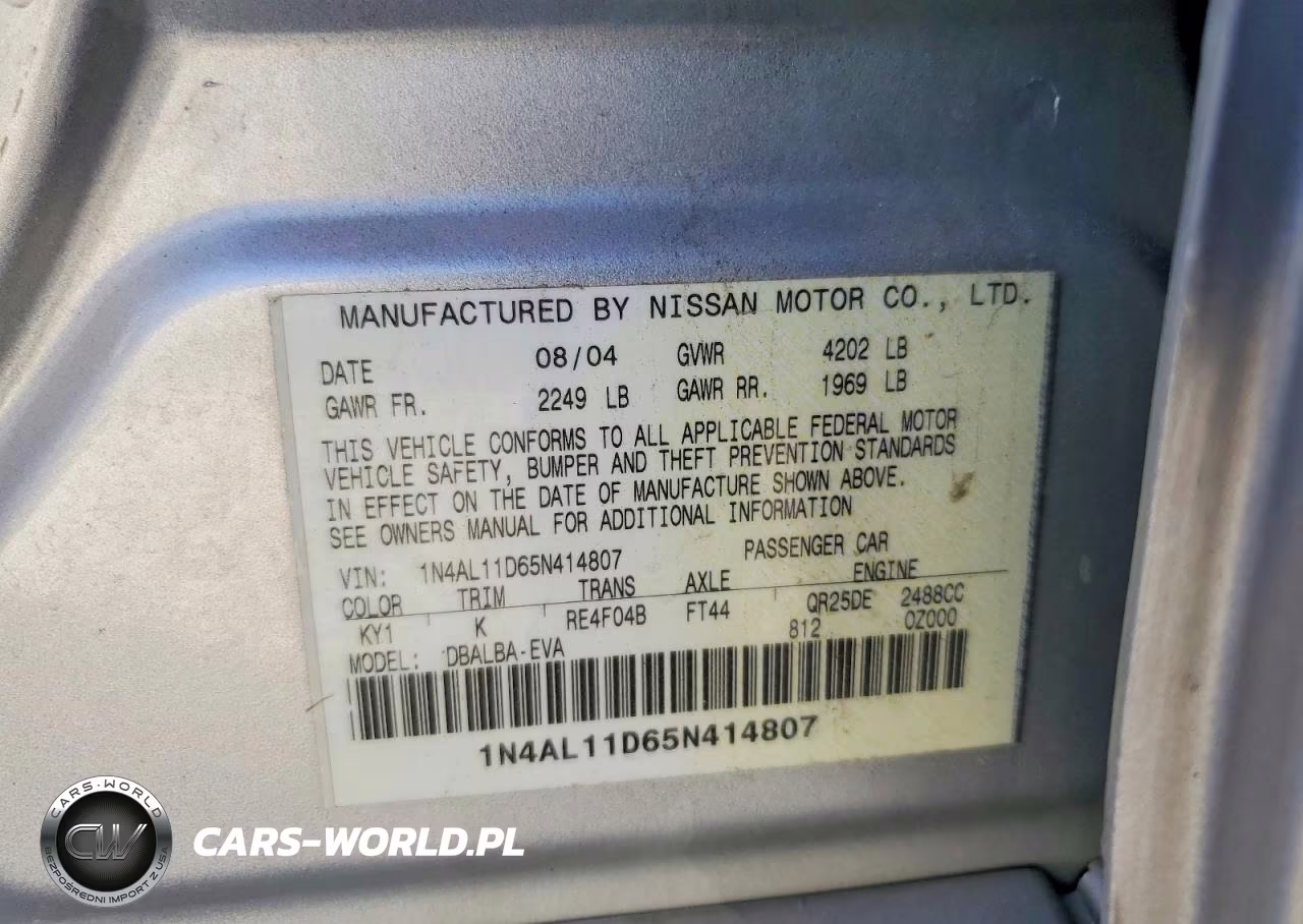 2005 Nissan Altima 2.5 VIN:1N4AL11D65N414807 - 12