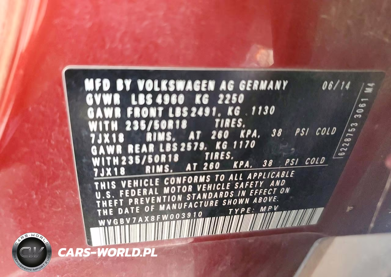 2015 Volkswagen Tiguan S VIN:WVGBV7AX8FW003910 - 13