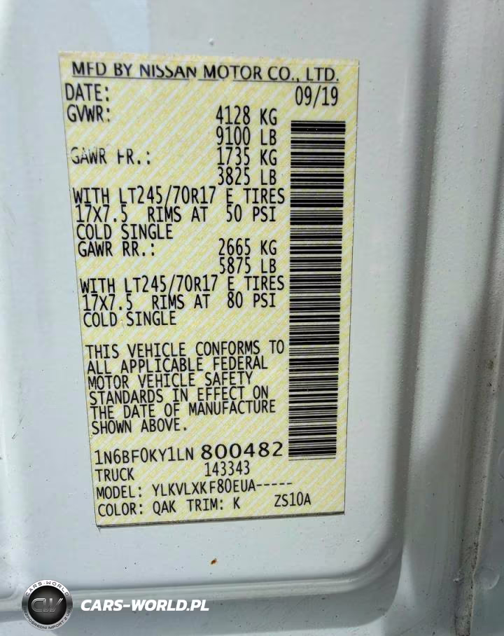 2020 Nissan Nv 2500 Hd Sv VIN:1N6BF0KY1LN800482 - 10