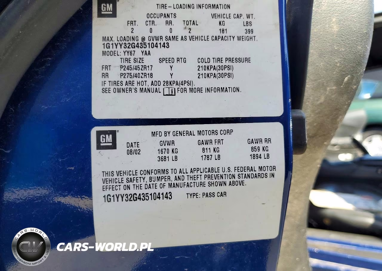 2003 Chevrolet Corvette VIN:1G1YY32G435104143 - 13