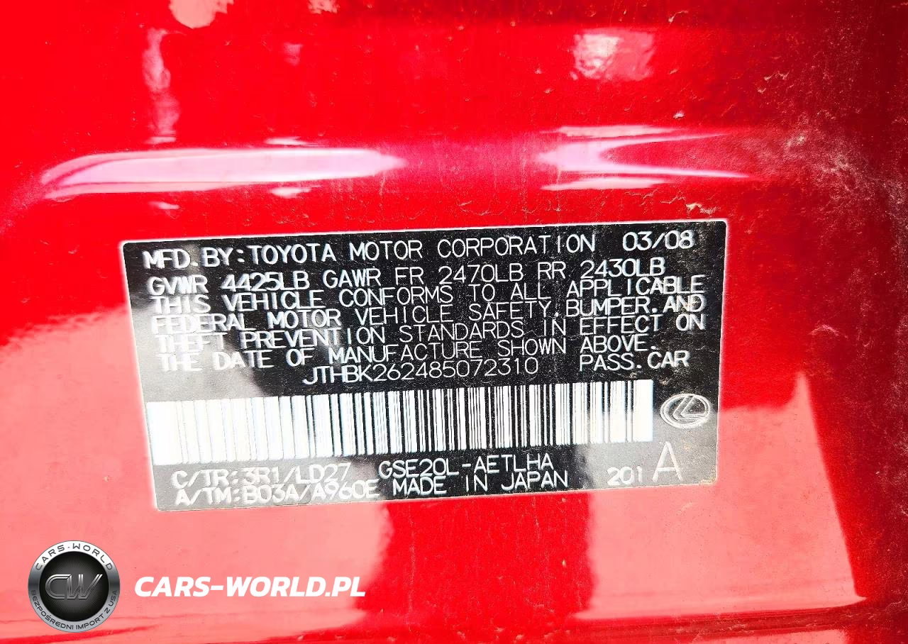 2008 Lexs Is 250 VIN:JTHBK262485072310 - 12
