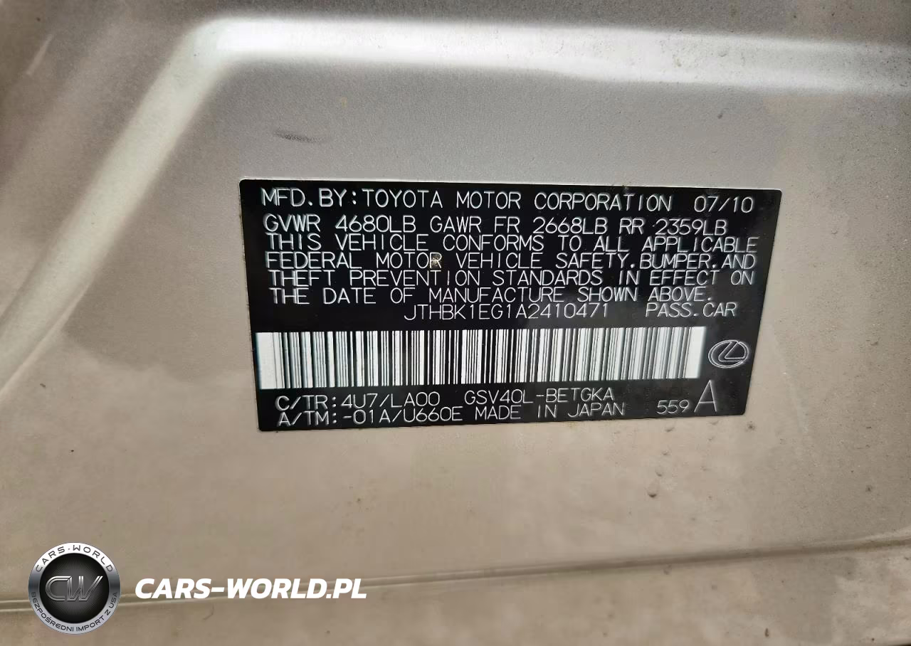 2010 Lexus Es 350 VIN:JTHBK1EG1A2410471 - 12