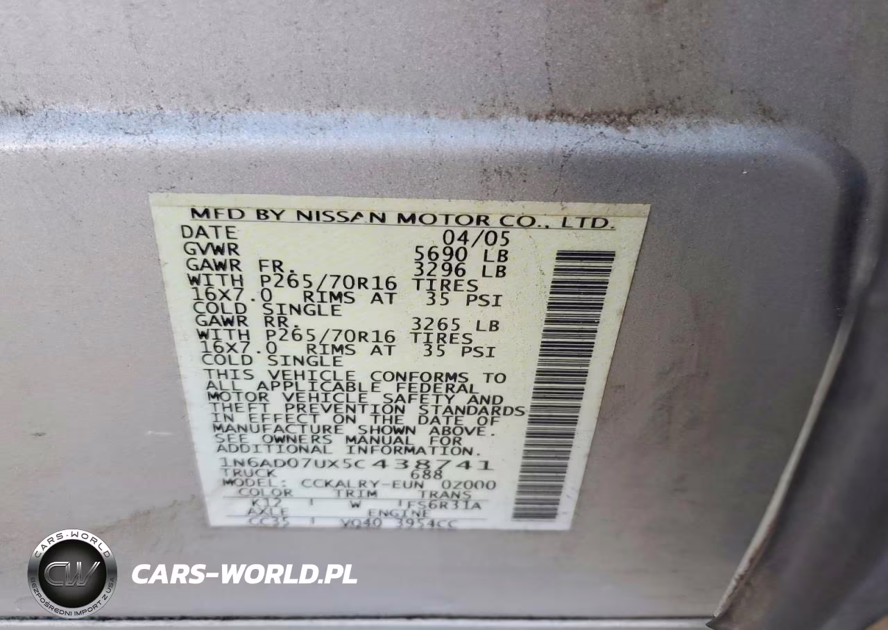 2005 Nissan Frntier Se VIN:1N6AD07UX5C438741 - 12