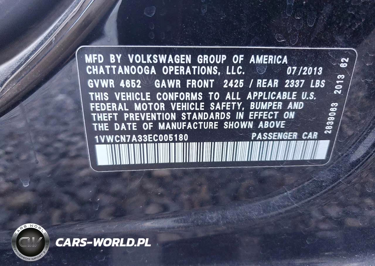 2014 Volkswagen Passat Sel VIN:1VWCN7A33EC005180 - 12