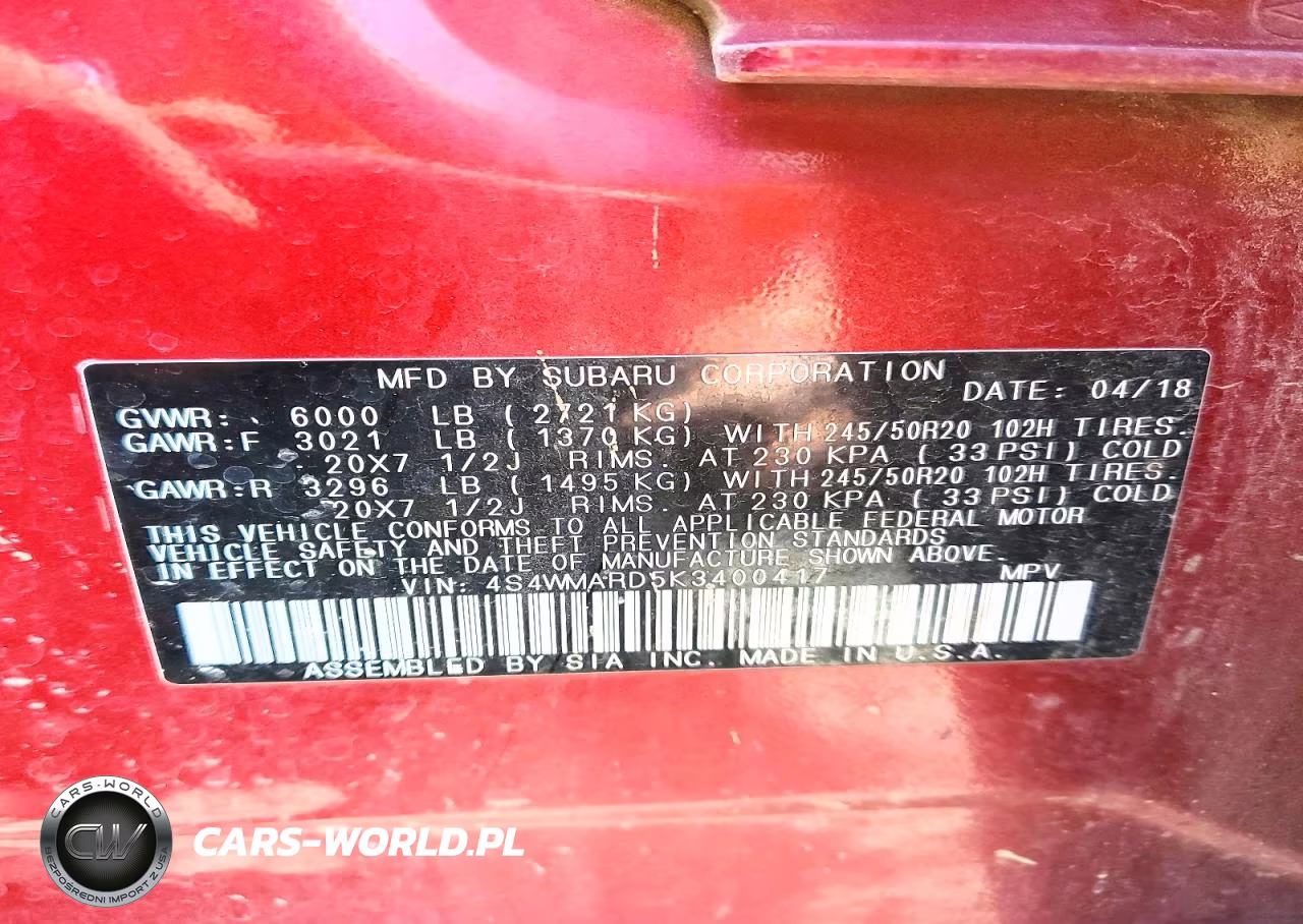 2019 Subaru Ascent Touring VIN:4S4WMARD5K3400417 - 13