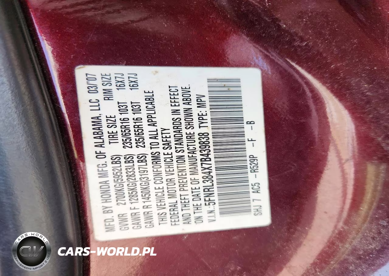 2007 Honda Odyssey Ex VIN:5FNRL384X7B439838 - 13