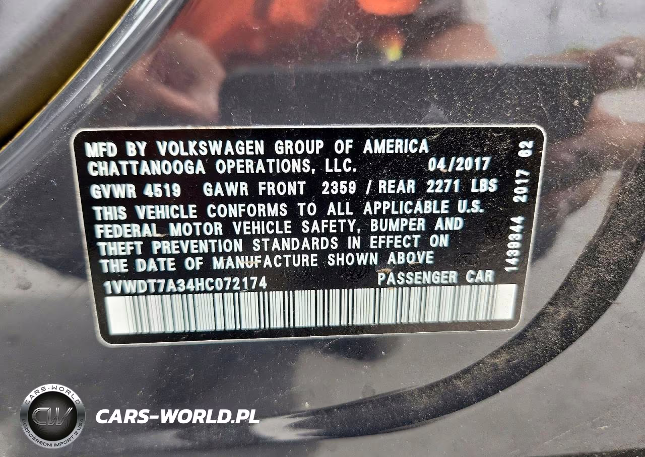 2017 Volkswagen Passat R-Line VIN:1VWDT7A34HC072174 - 12