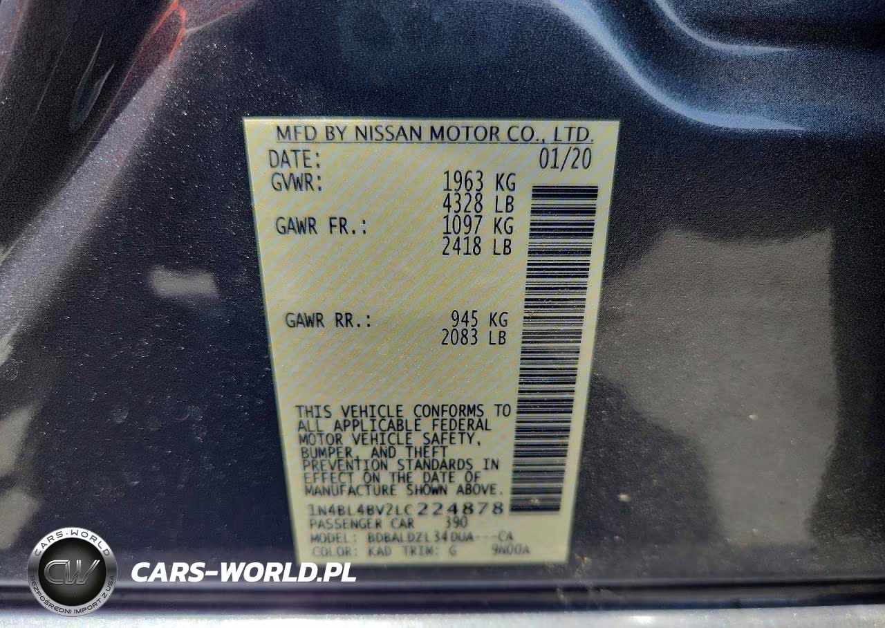 2020 Nissan Altima S VIN:1N4BL4BV2LC224878 - 12
