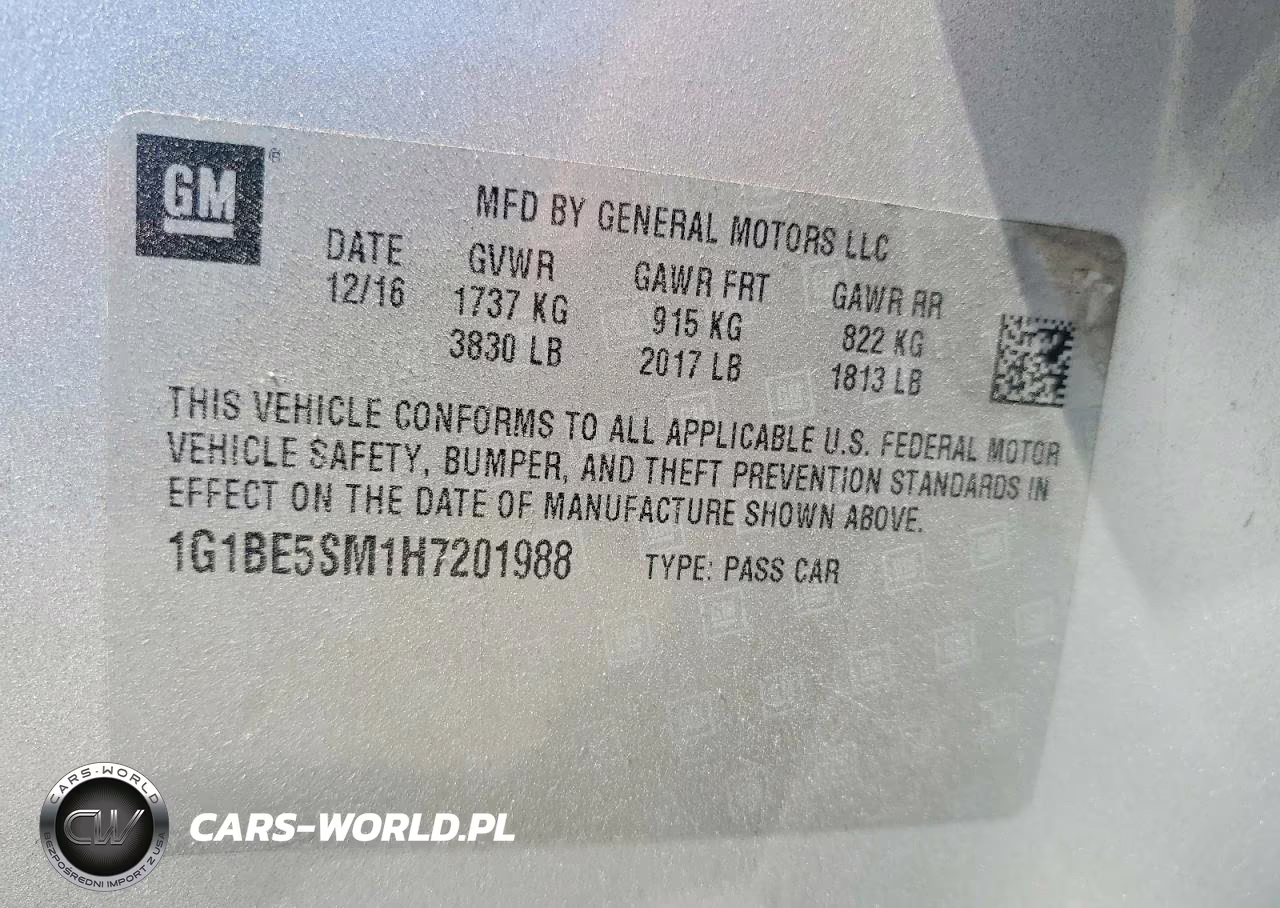2017 Chevrolet Cruze Lt VIN:1G1BE5SM1H7201988 - 12