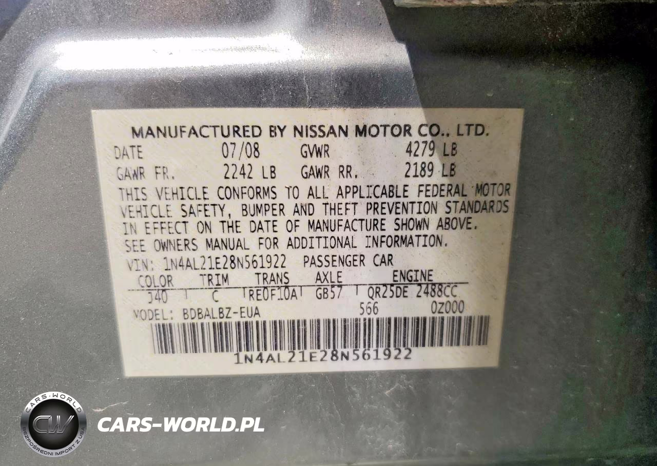 2008 Nissan Altima 2.5 VIN:1N4AL21E28N561922 - 13