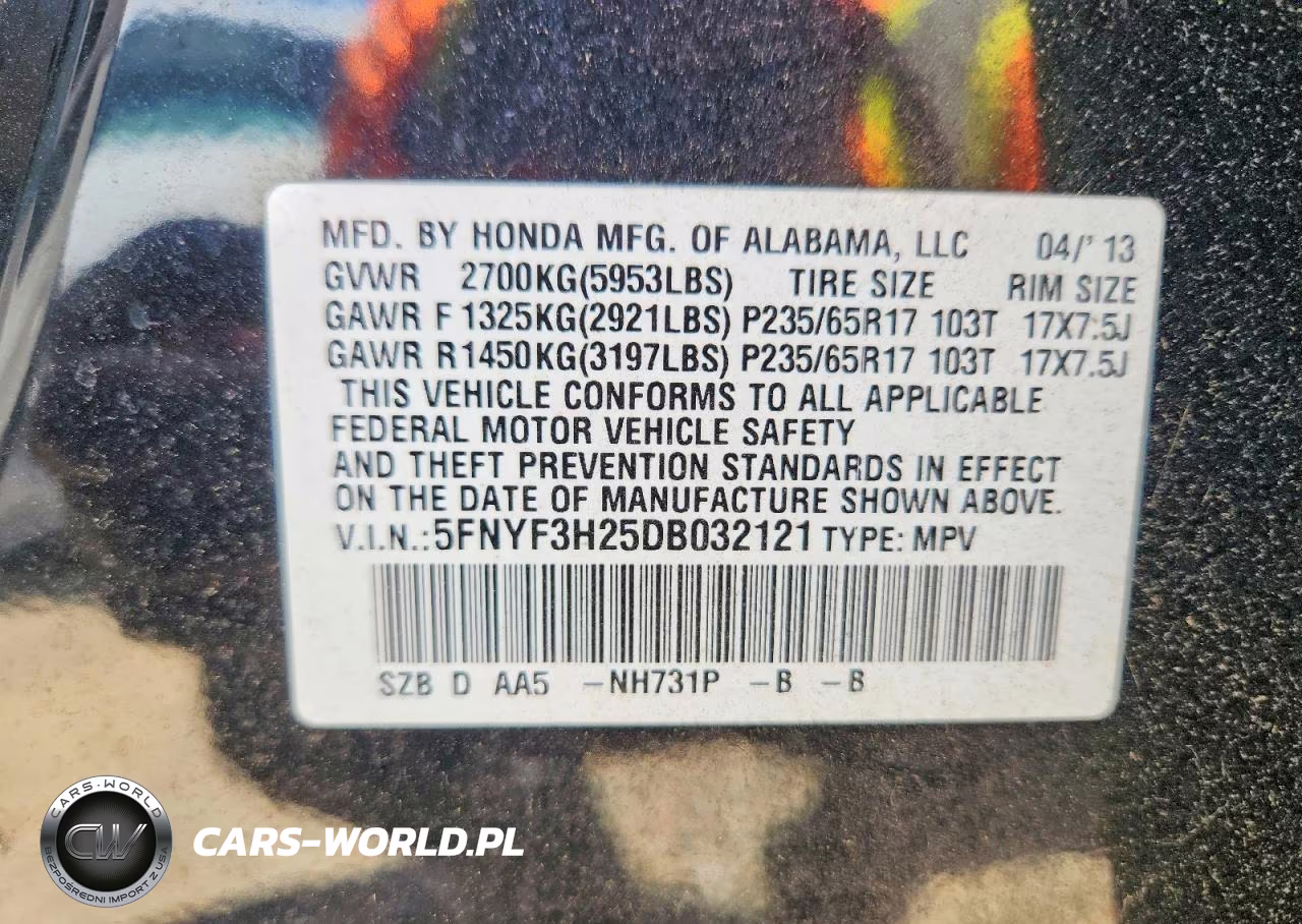 2013 Honda Pilot Lx VIN:5FNYF3H25DB032121 - 13
