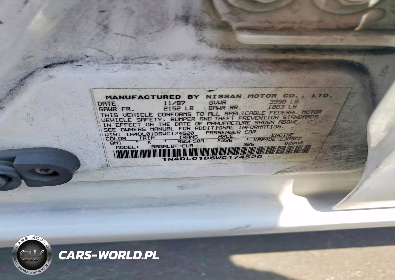 1998 Nissan Altima Xe VIN:1N4DL01D6WC174520 - 12
