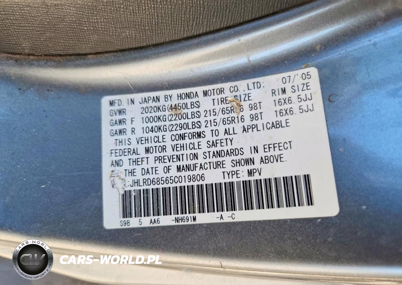 2005 Honda Cr-V Lx VIN:JHLRD68565C019806 - 12