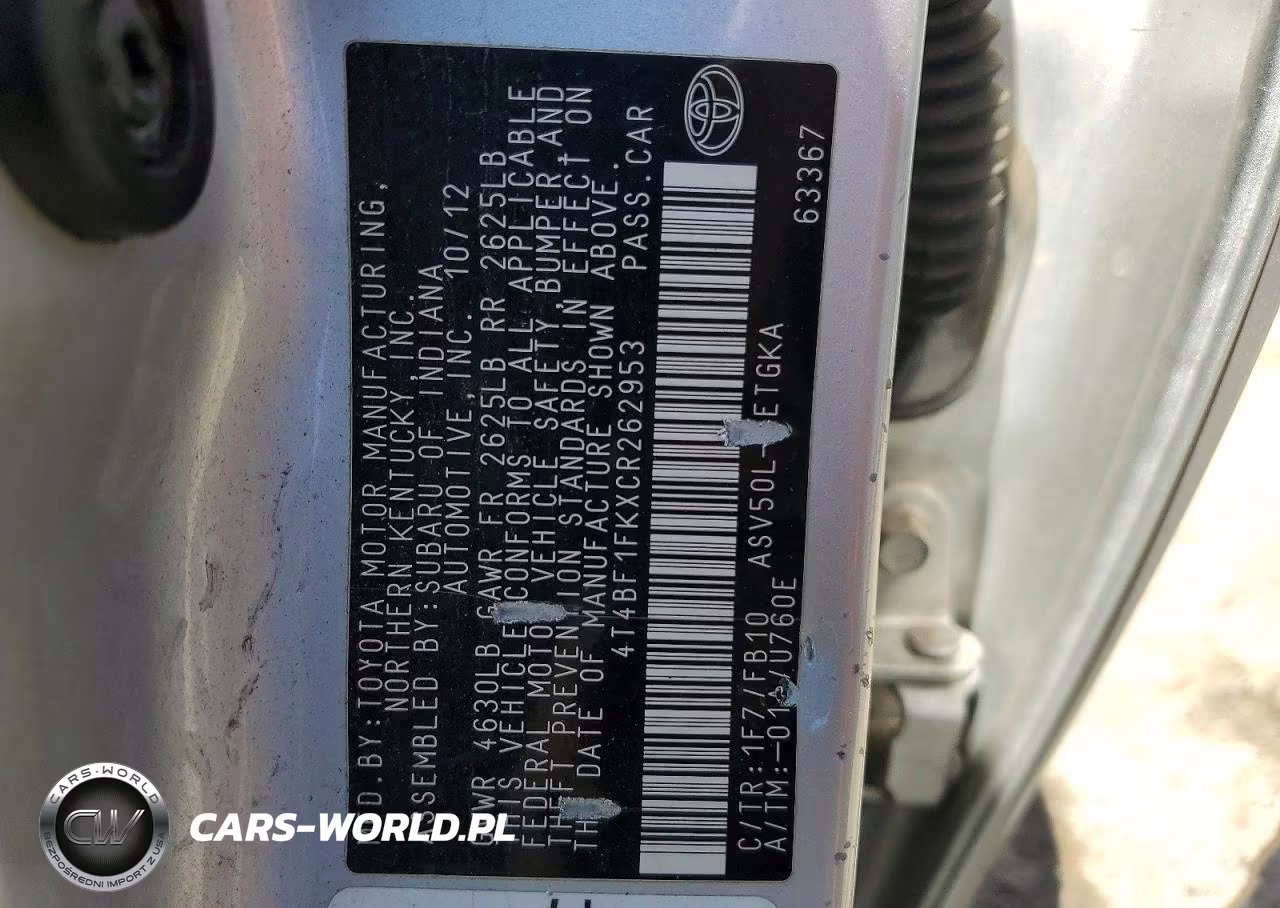2012 Toyota Camry Xle VIN:4T4BF1FKXCR262953 - 12