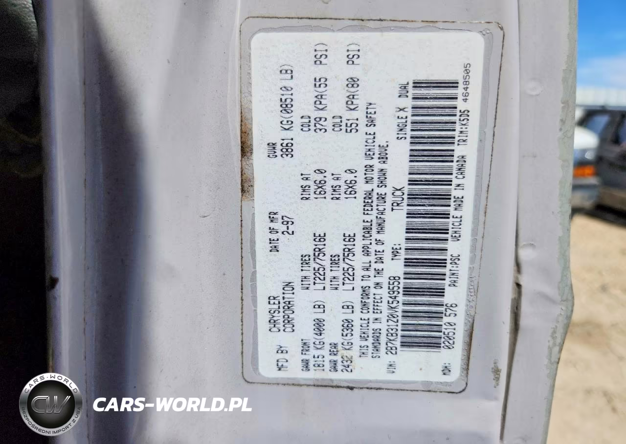 1997 Dodge Ram Van VIN:2B7KB31Z0VK549558 - 13
