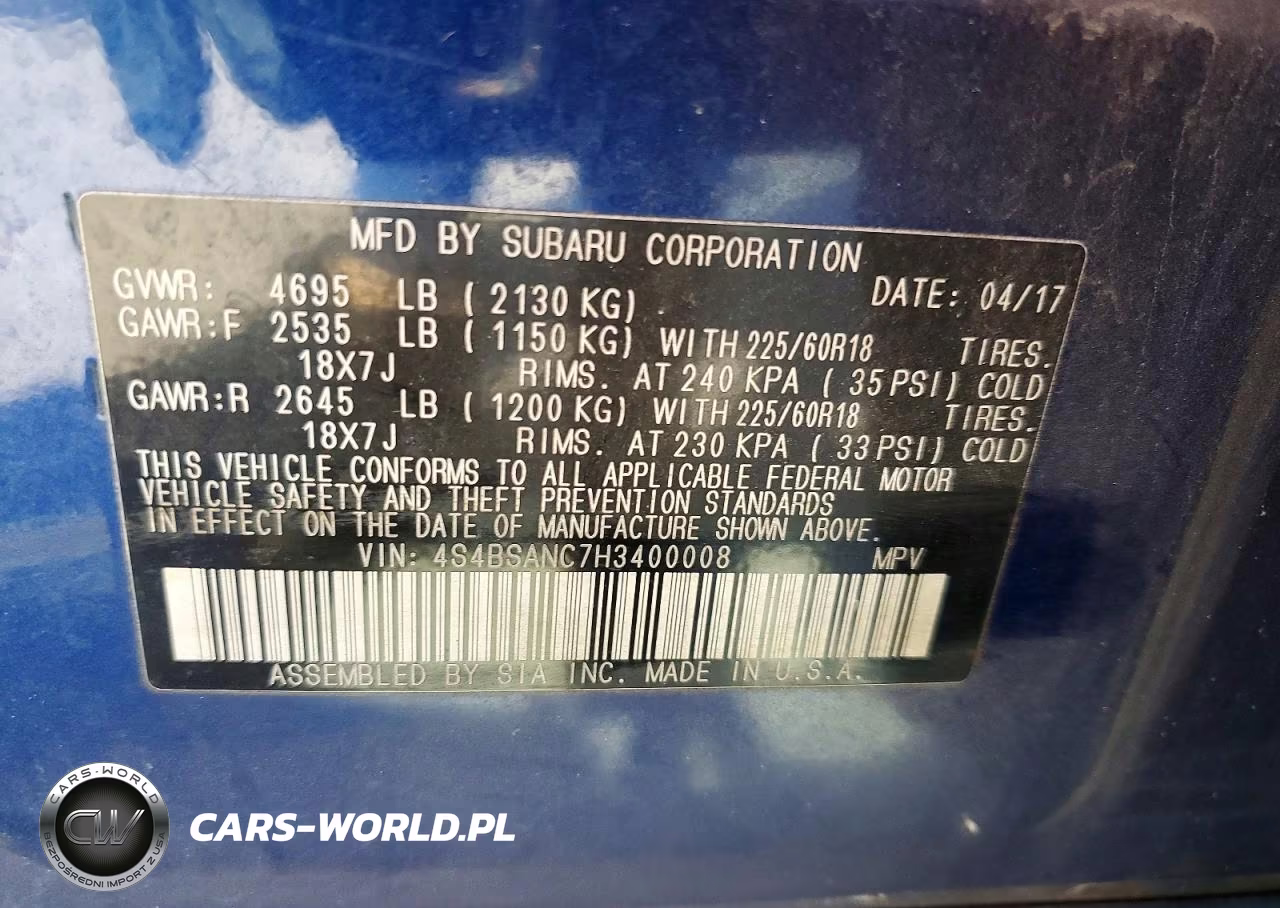 2017 Subaru Outback 2.5I Limited VIN:4S4BSANC7H3400008 - 13