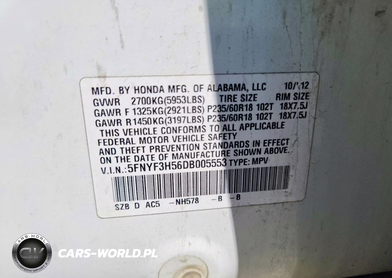 2013 Honda Pilot Exl VIN:5FNYF3H56DB005553 - 13