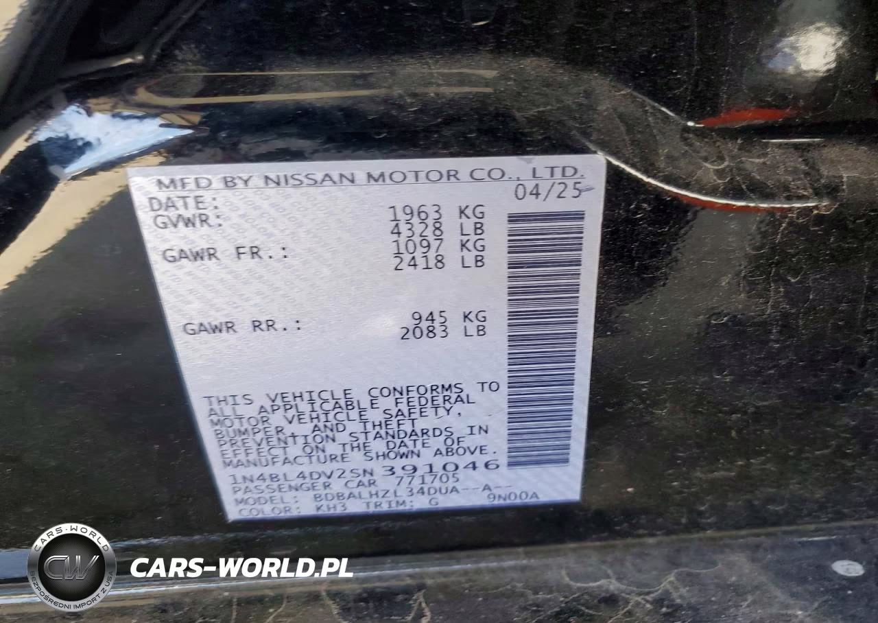 2025 Nissan Altima Sv VIN:1N4BL4DV2SN391046 - 12