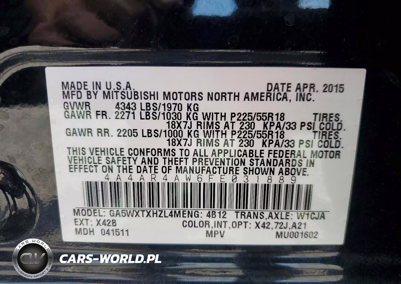 2015 Mitsubishi Outlander Sport Se VIN:4A4AR4AW6FE031889 - 14
