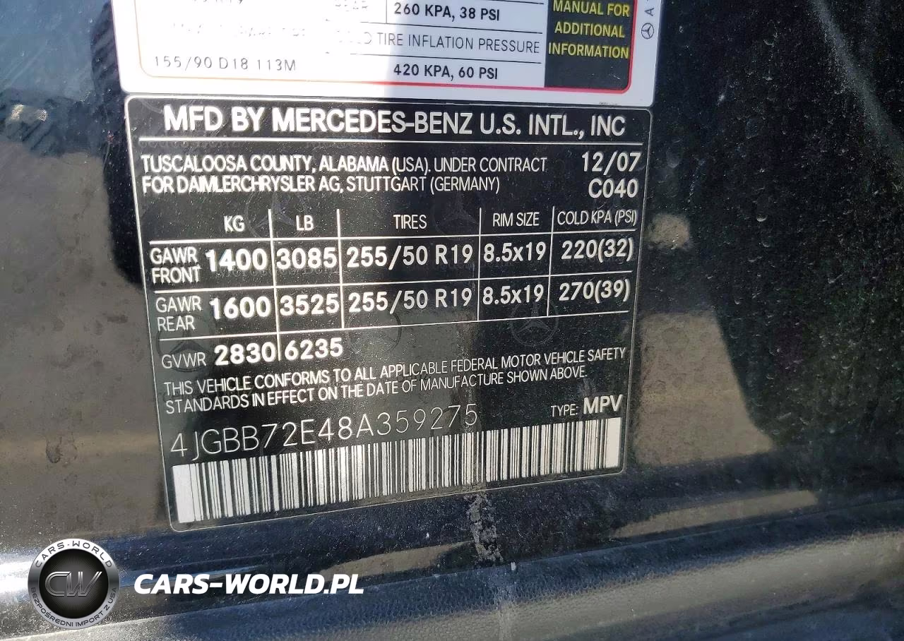 2008 Mercedes-Benz Ml 550 VIN:4JGBB72E48A359275 - 13
