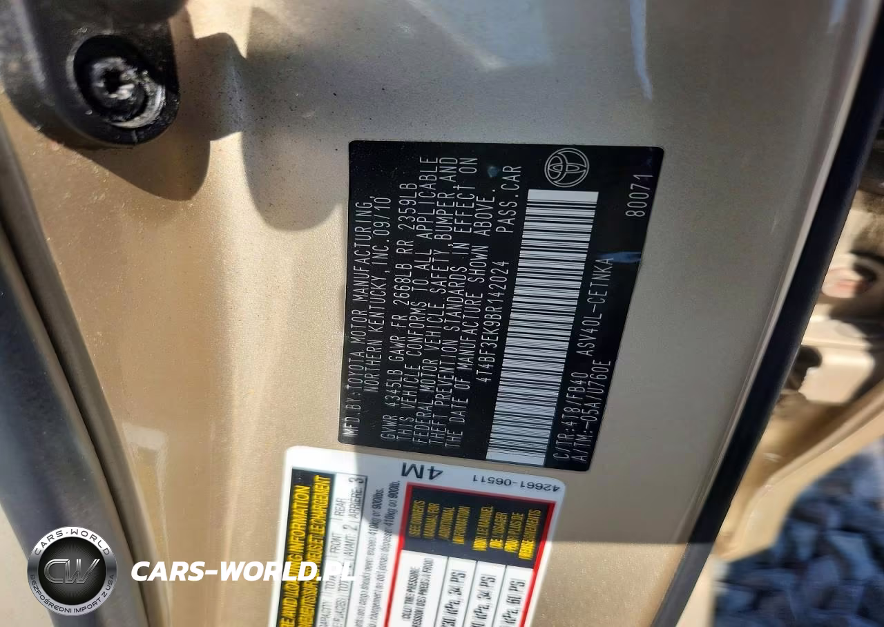 2011 Toyota Camry Le VIN:4T4BF3EK9BR142024 - 12