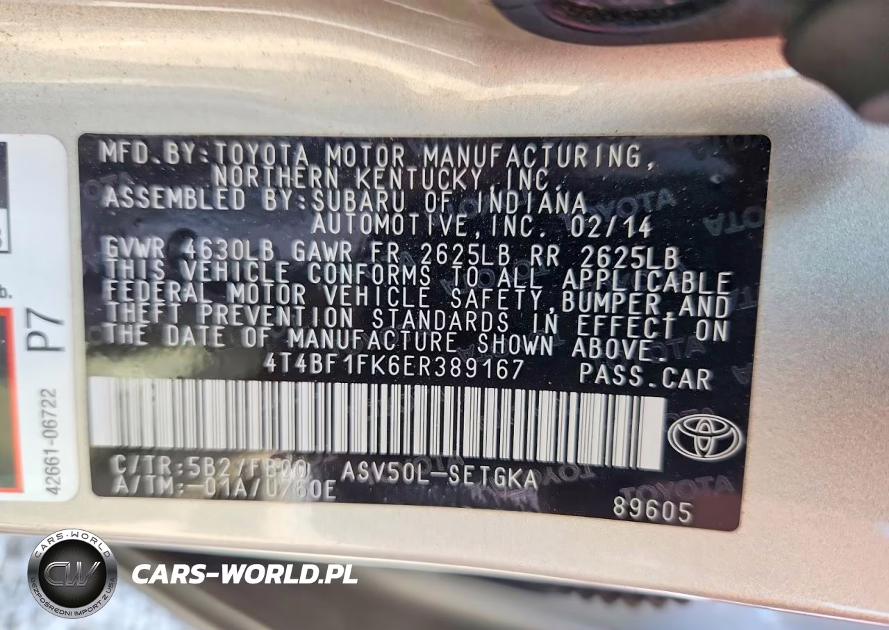 2014 Toyota Camry Xle VIN:4T4BF1FK6ER389167 - 12