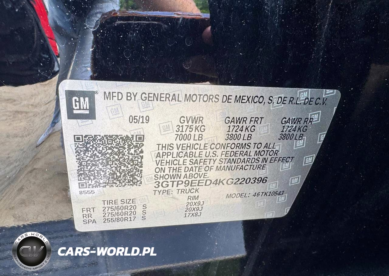 2019 GMC Sierra K1500 At4 VIN:3GTP9EED4KG220396 - 10