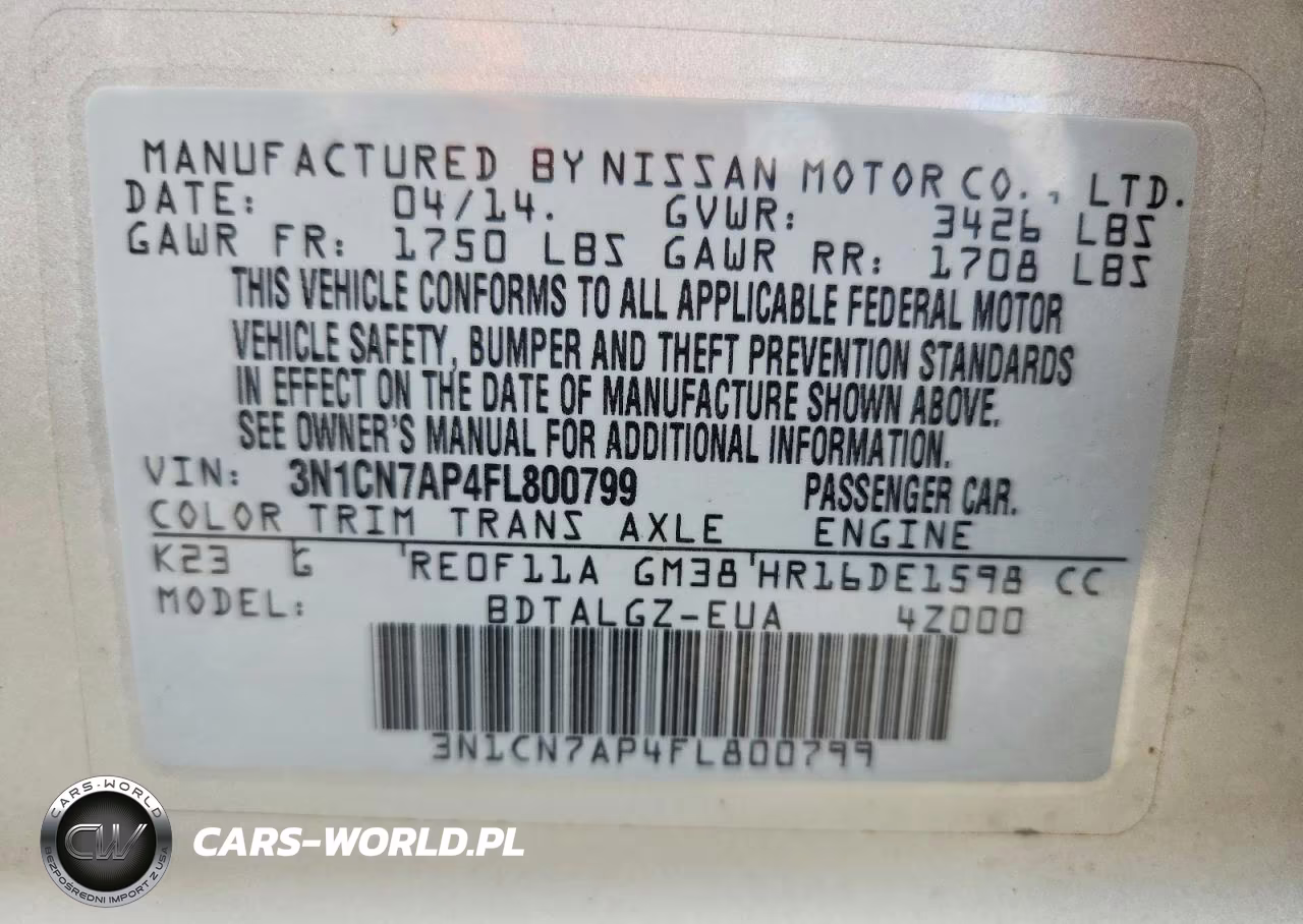 2015 Niss Versa VIN:3N1CN7AP4FL800799 - 12