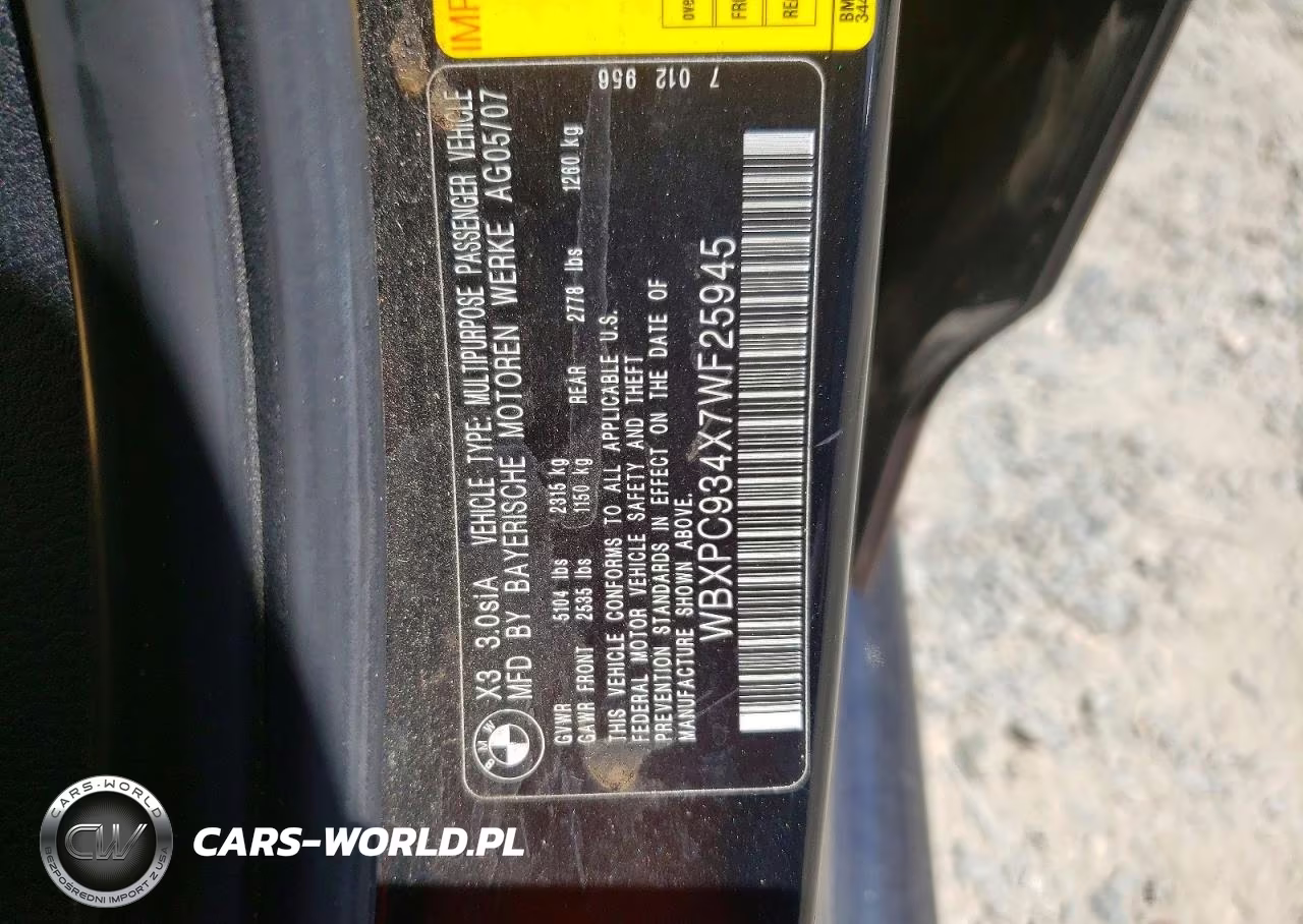 2007 BMW X3 3.0Si VIN:WBXPC934X7WF25945 - 13