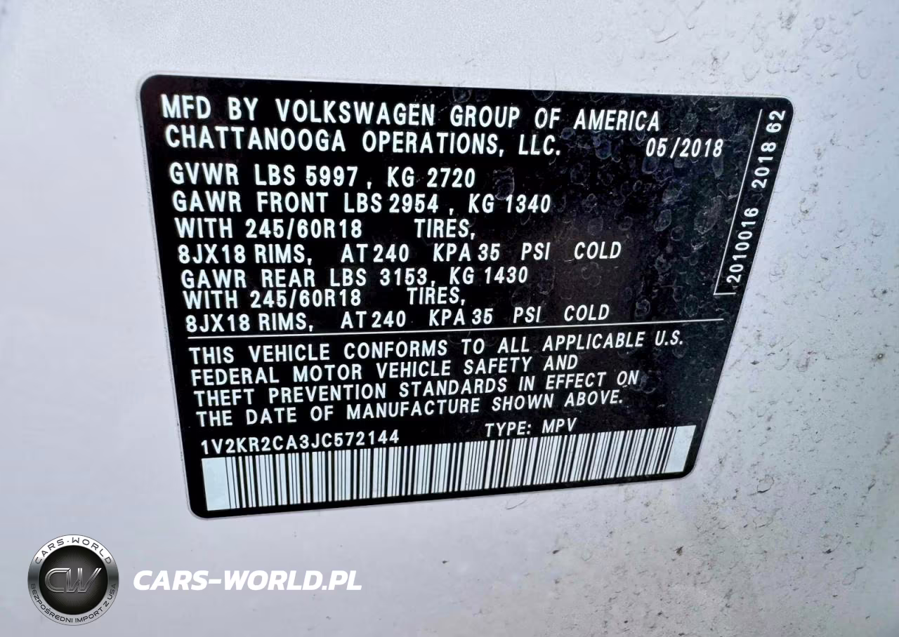 2018 Volkswagen Atlas Se VIN:1V2KR2CA3JC572144 - 10