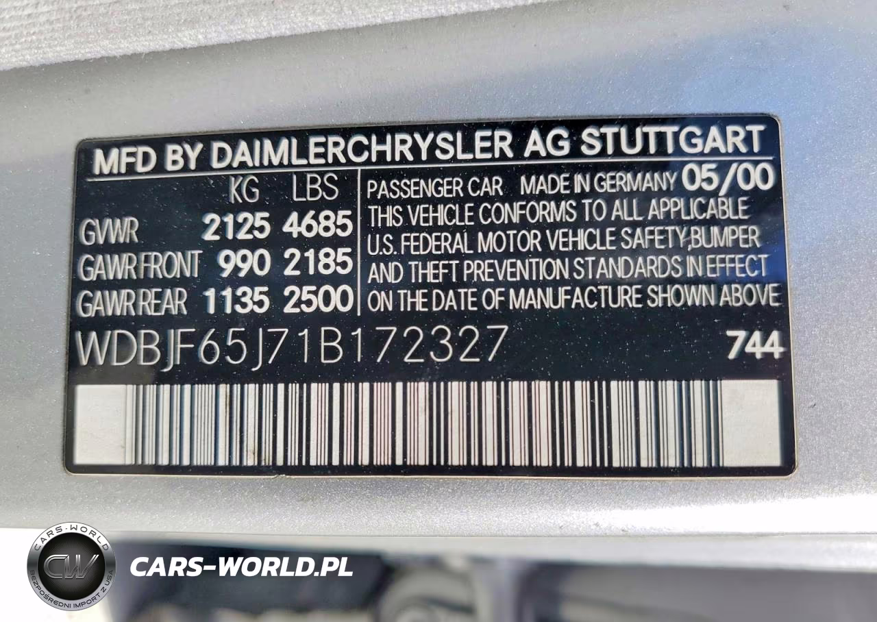 2001 Mercedes-Benz E 320 VIN:WDBJF65J71B172327 - 12