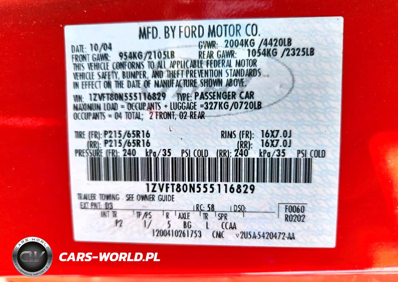 2005 Ford Mustang VIN:1ZVFT80N555116829 - 12