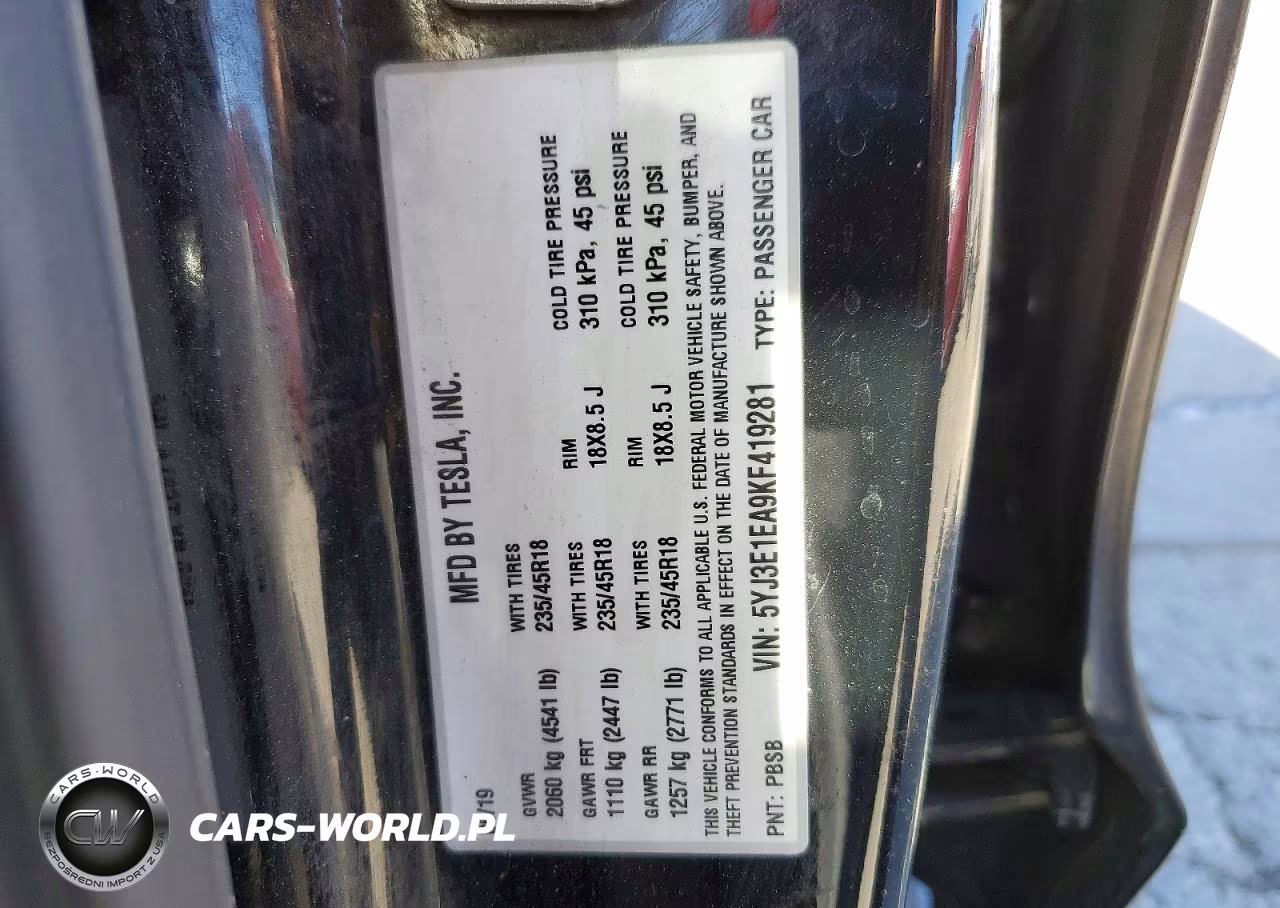 2019 Tesla Model 3 VIN:5YJ3E1EA9KF419281 - 12